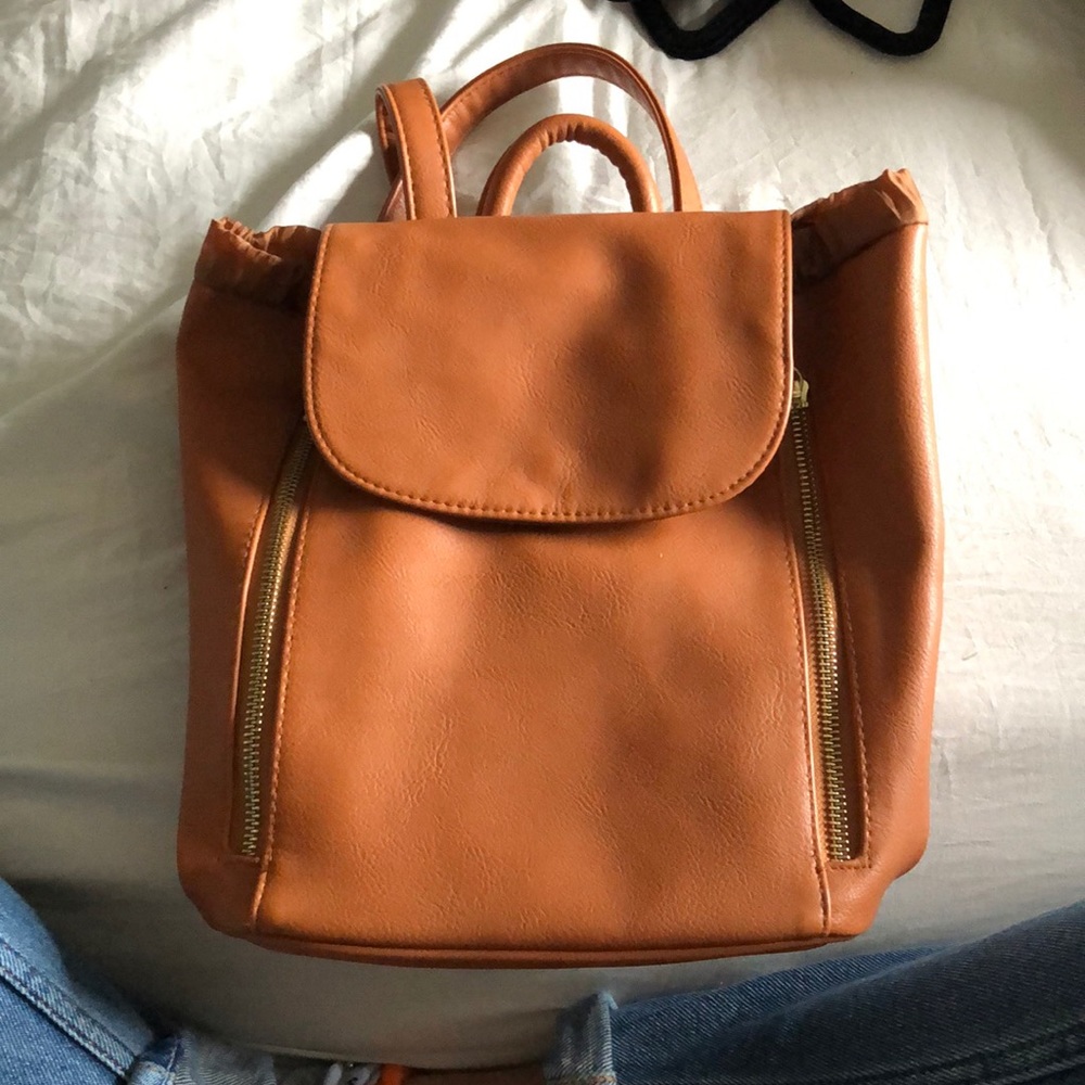 Faux leather brown backpack